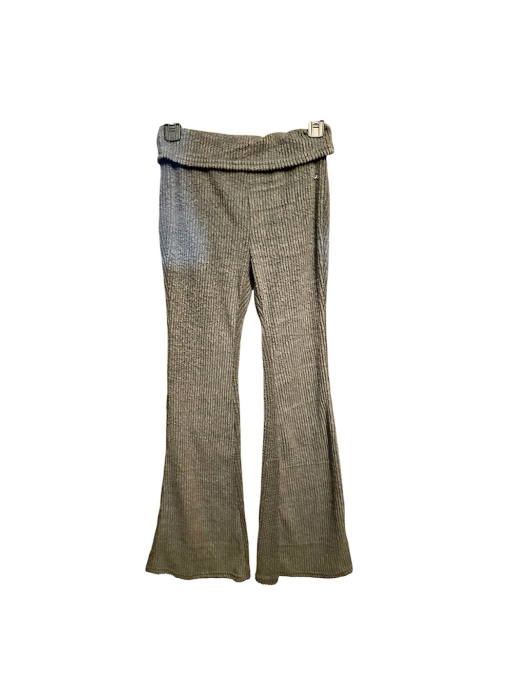 SHEIN Fold-Over Waist Ribbed Flare Pants - Gray 13y